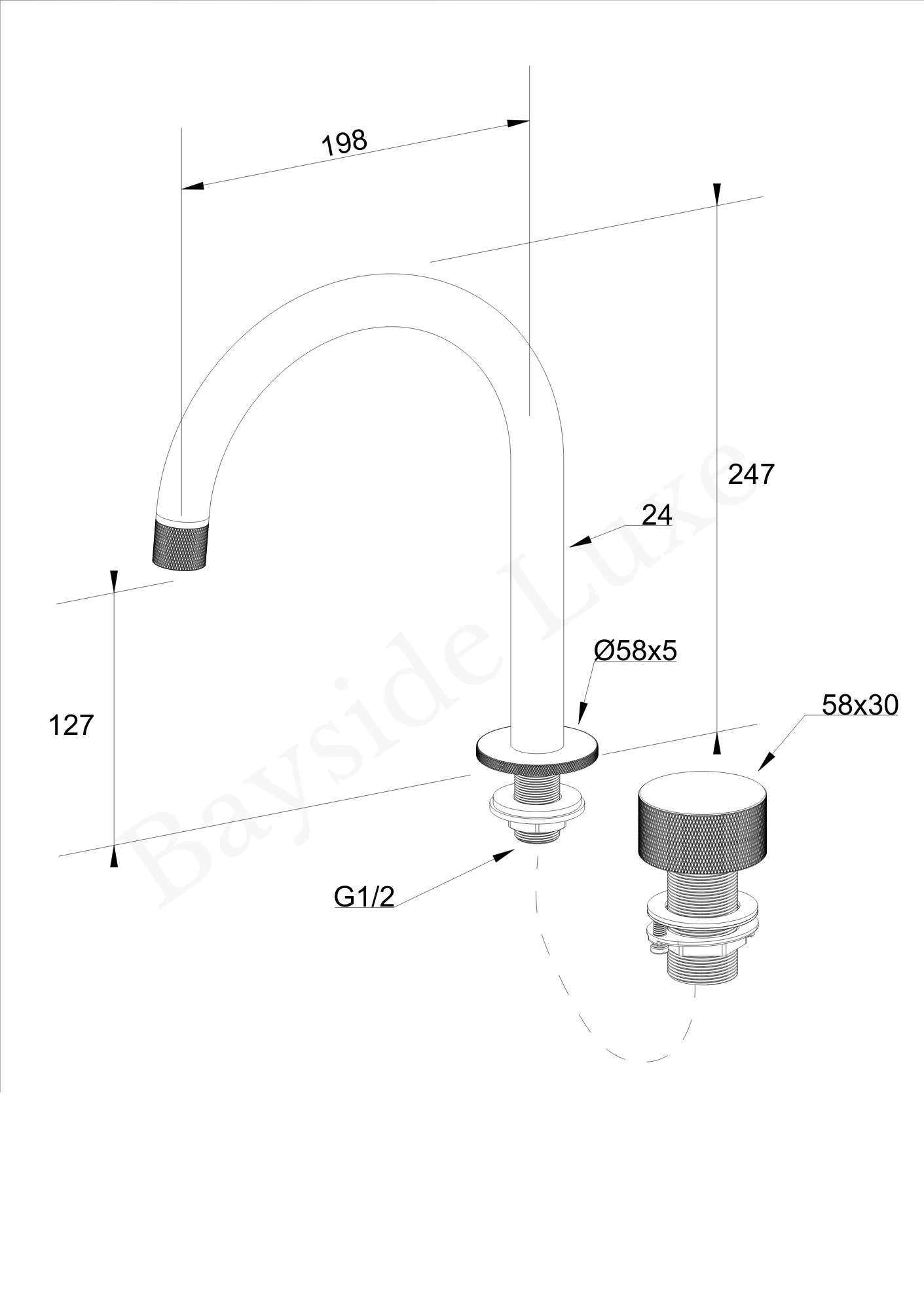 Bathroom Portsea Knurled Spout and Single Mixer - Antique Brass