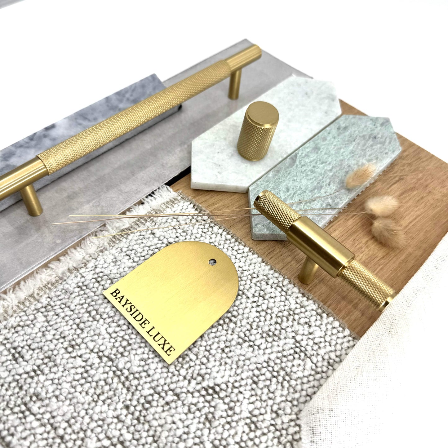 Cabinet Hardware Bayside Luxe - Floreat Solid Satin Brass Cross Knurled Cabinetry Handles