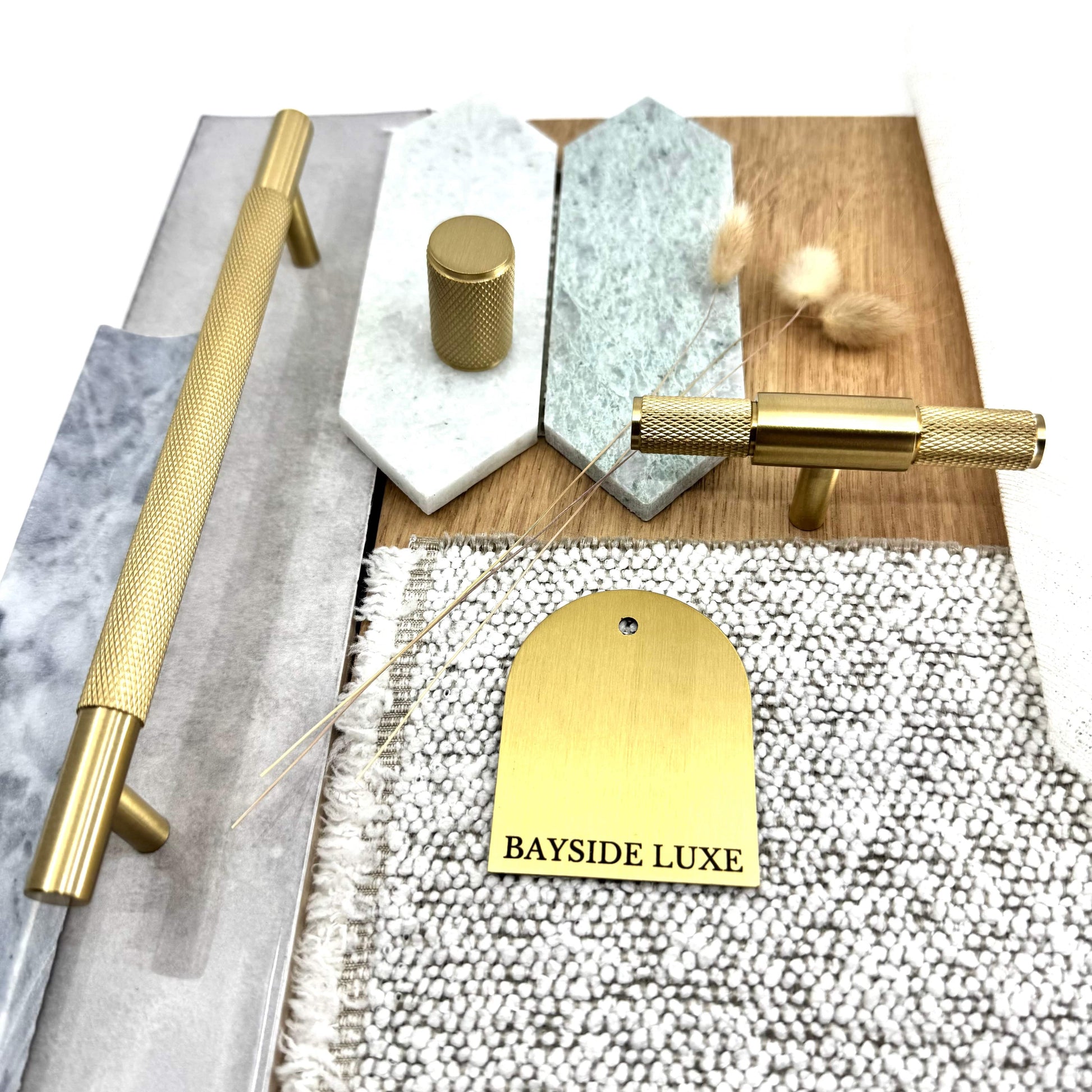 Cabinet Hardware Bayside Luxe - Floreat Solid Satin Brass Cross Knurled Cabinetry Handles