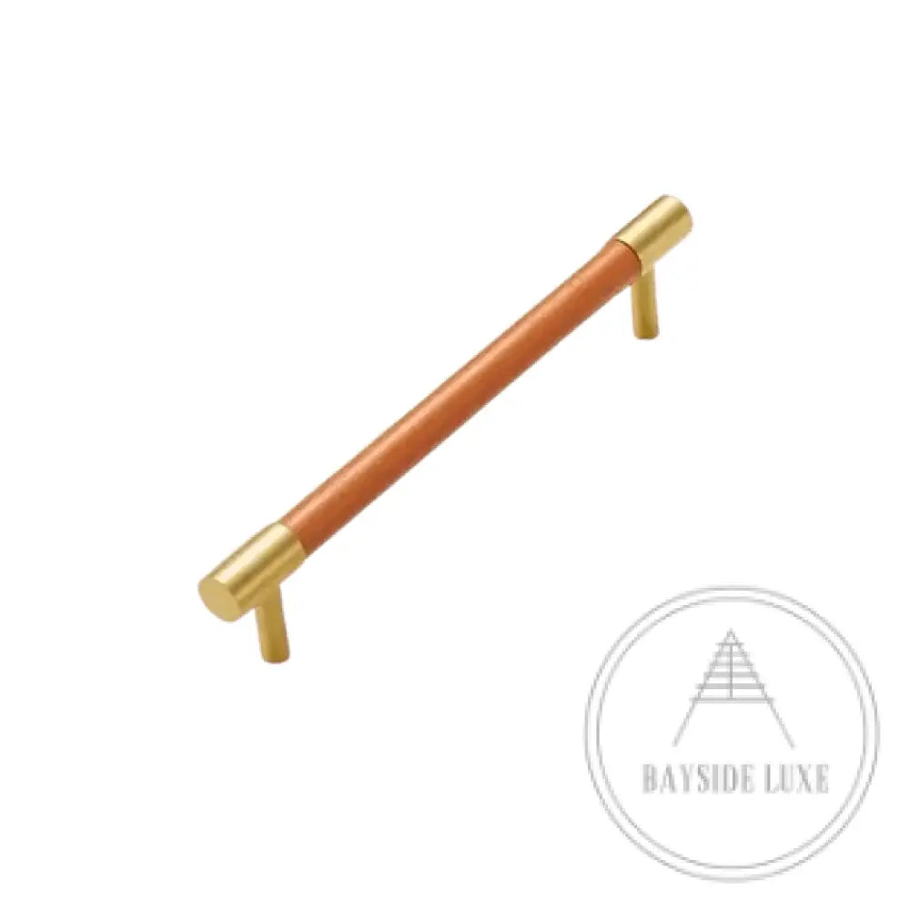 Cabinet Knobs & Handles 130 x 37mm (HS96) / Orange / Solid Brass and Leather Bayside Luxe - Flemington Leather Bound Satin Brass Cabinetry Handles