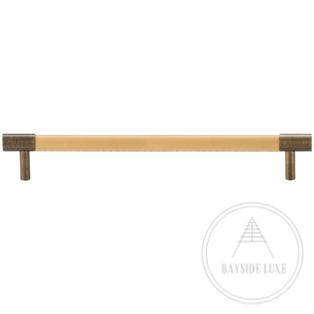 Cabinet Knobs & Handles 192 x 37mm (HS160) / Beige / Solid Brass and Leather Bayside Luxe - Flemington Leather Bound Antique Brass Cabinetry Handles