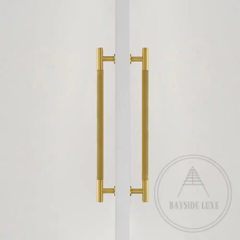 Cabinet Knobs & Handles 450mm (HS384) / Brass / Solid Brass Bayside Luxe - Toorak Linear Knurled Brass Double Door Handle