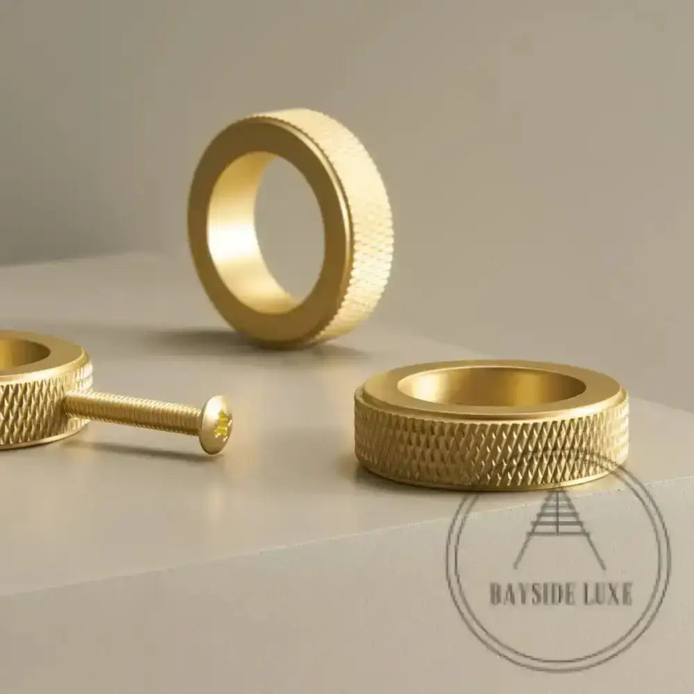 Cabinet Knobs & Handles Bayside Luxe - Flinders Cross Knurled Solid Satin Brass Pulls