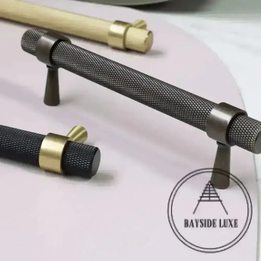 Cabinet Knobs & Handles Bayside Luxe - Mount Eliza Black and Satin Brass Knurled Handles