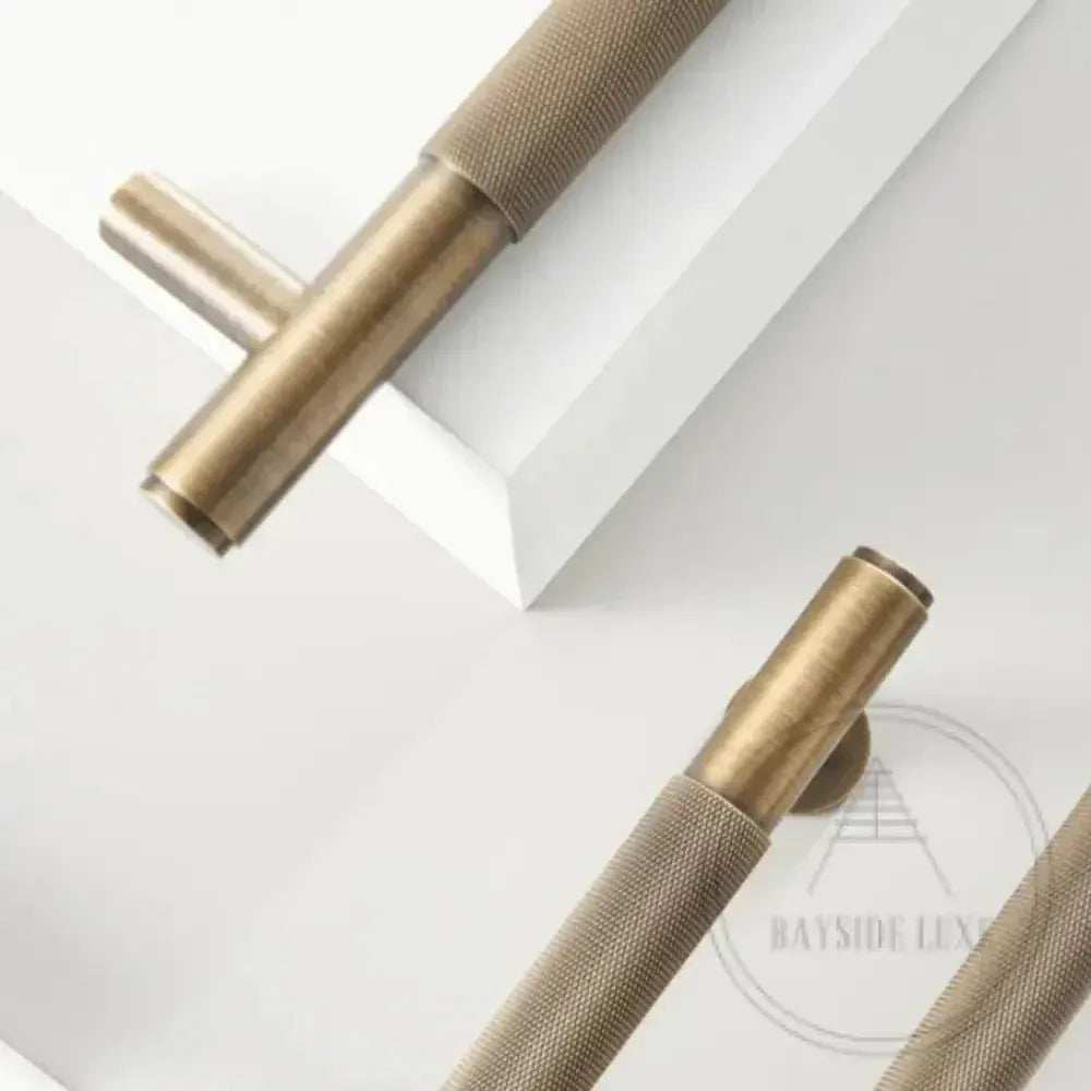 Cabinet Knobs & Handles Bayside Luxe - Sorrento Knurled Antique Brass Double Door Handle