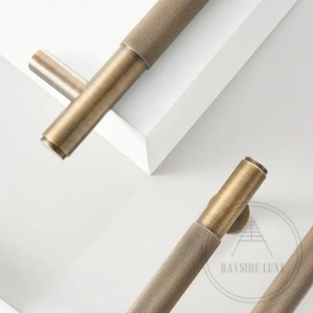 Cabinet Knobs & Handles Bayside Luxe - Sorrento Knurled Antique Brass Double Door Handle