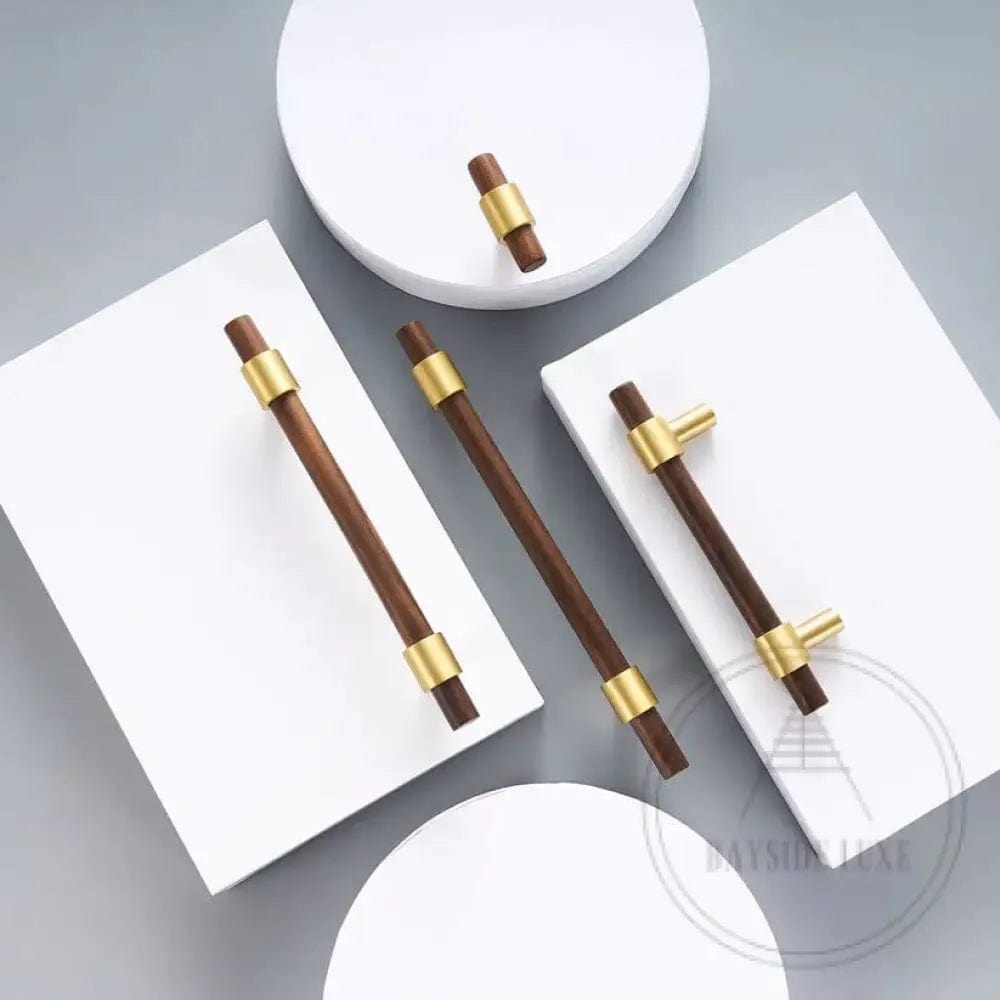 Cabinet Knobs & Handles Bayside Luxe - St Andrews Walnut and Brass Cabinetry Handles