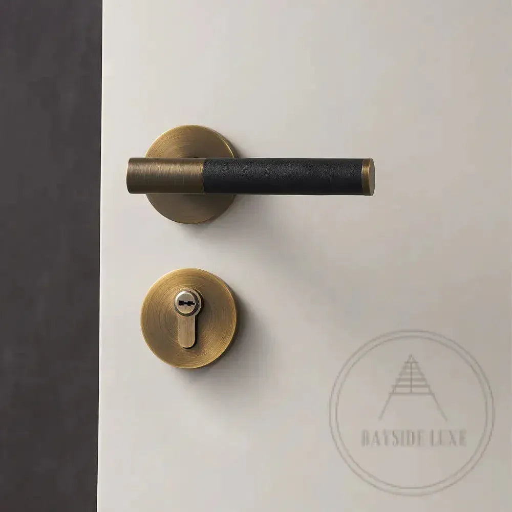 Luxe Doorware - Flemington Leather Bound Antique Brass - Black
