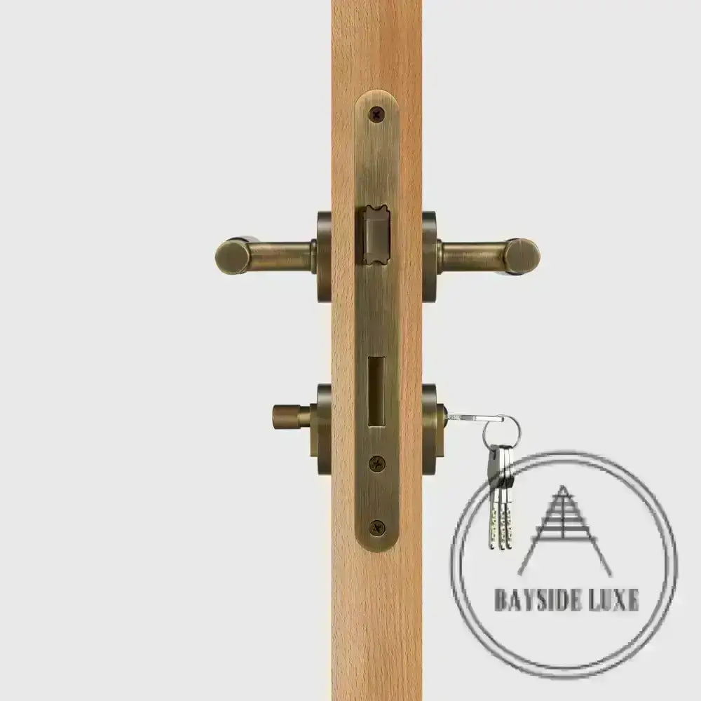 Door Handle Luxe Doorware - The Otway Linear Knurled Mortice Lock Set - Antique Brass