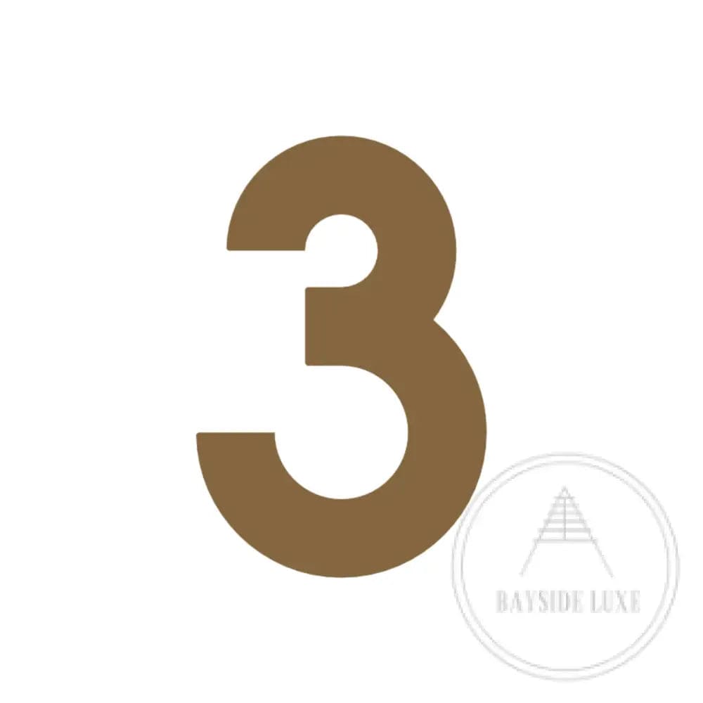 House Numbers and Letters Antique Brass / 25cm / 3 Bayside Luxe Signage - Solid Antique Brass Floating Numbers and Letters - Beaumaris Bay 25 cm