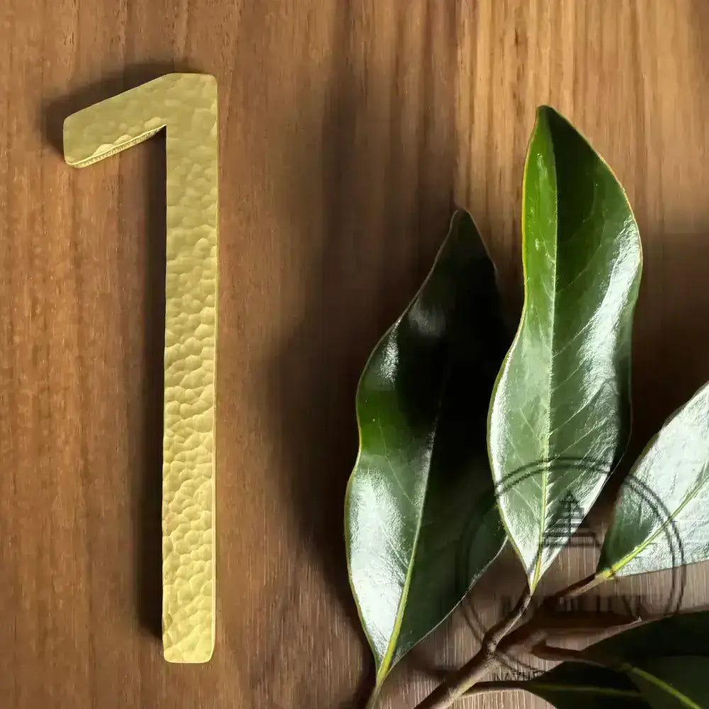 House Numbers and Letters Bayside Luxe Signage - Hammered Satin Brass Floating Numbers and Letters - Noosa 25cm