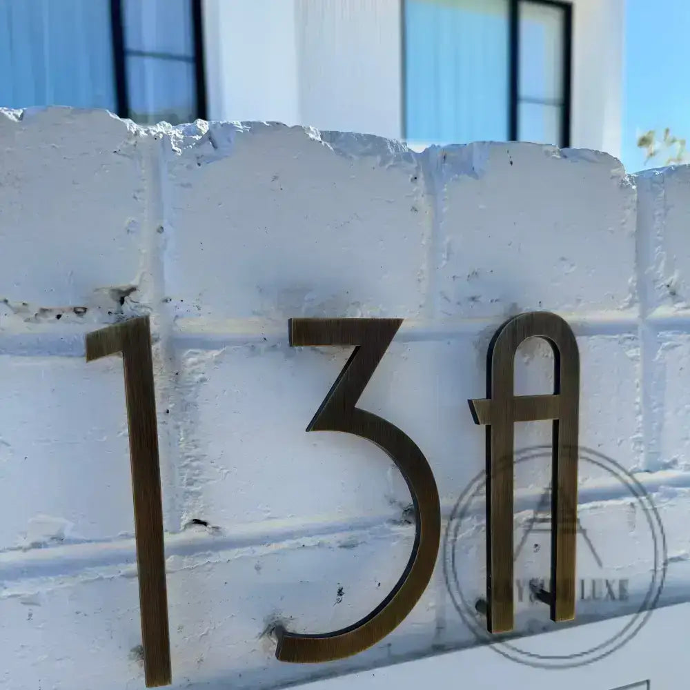 House Numbers and Letters Bayside Luxe Signage - Solid Antique Brass Floating Numbers and Letters - Merricks Beach 25cm