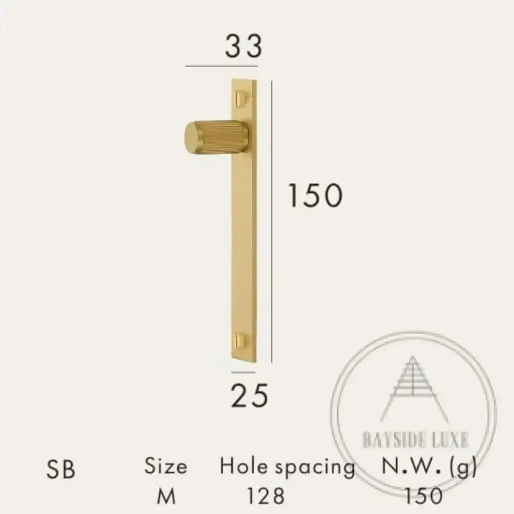 150mm (HS128) / Brass / Solid Brass Bayside Luxe - Door Knob Pull with Back Plate - Brass