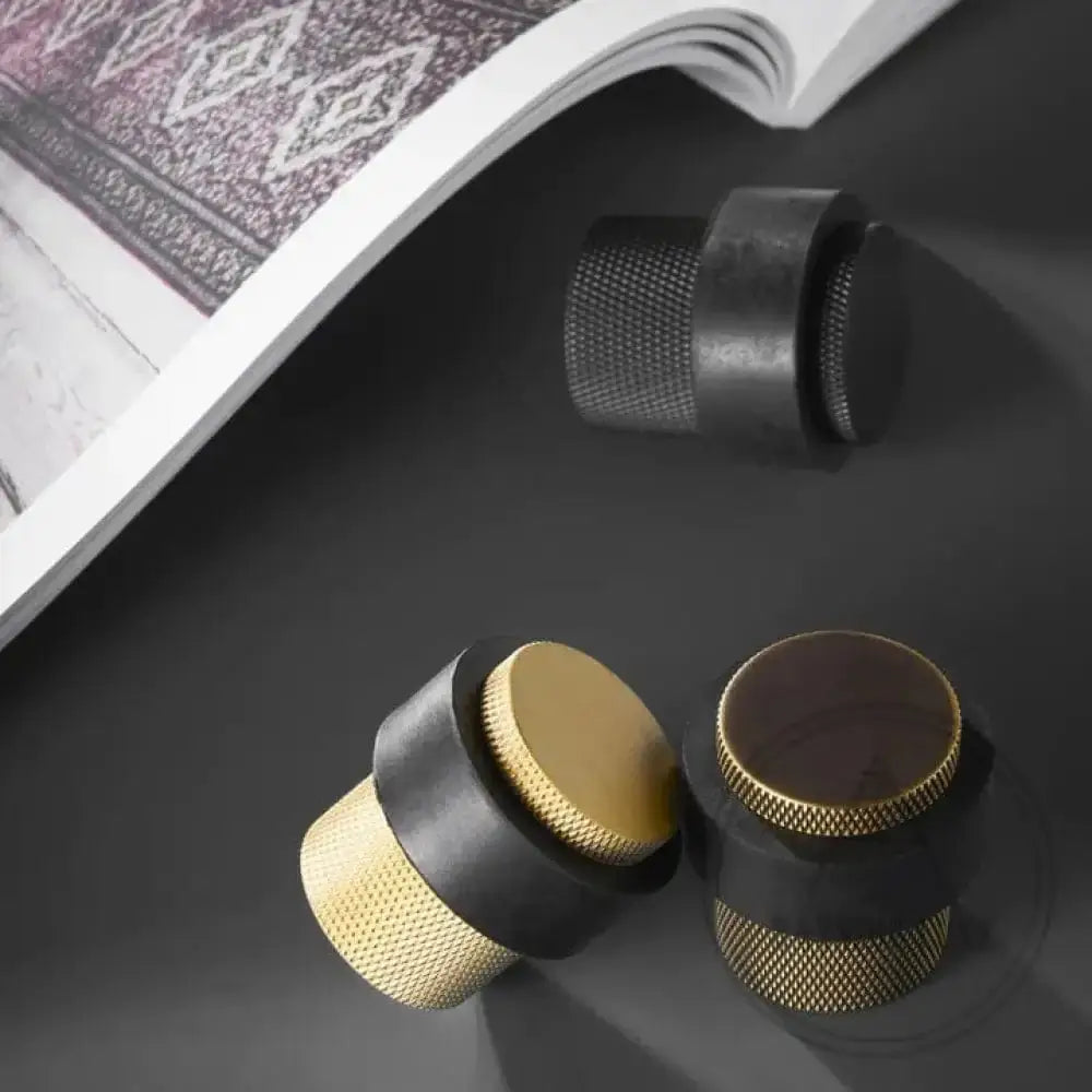 40 x 30mm / Black Luxe Doorware - Chandler Knurled Brass Door Stop - Black - Concrete Fixing