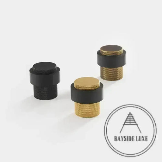 40 x 30mm / Black Luxe Doorware - Chandler Knurled Brass Door Stop - Black - Timber Fixing