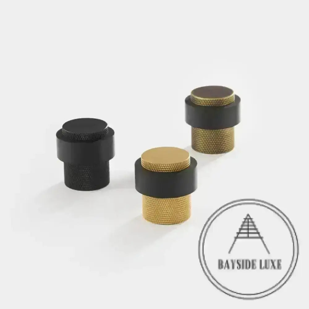 40 x 30mm / Satin Brass Luxe Doorware - Chandler Knurled Brass Door Stop - Satin Brass - Timber Fixing