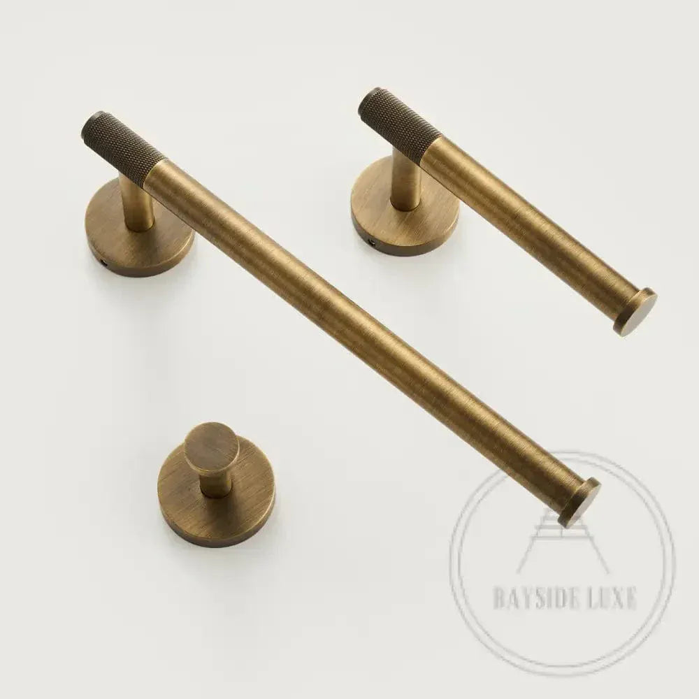 Bathroom Accessories Bayside Luxe - Knurled Solid Antique Brass Hand Towel Rail - Mosman Range