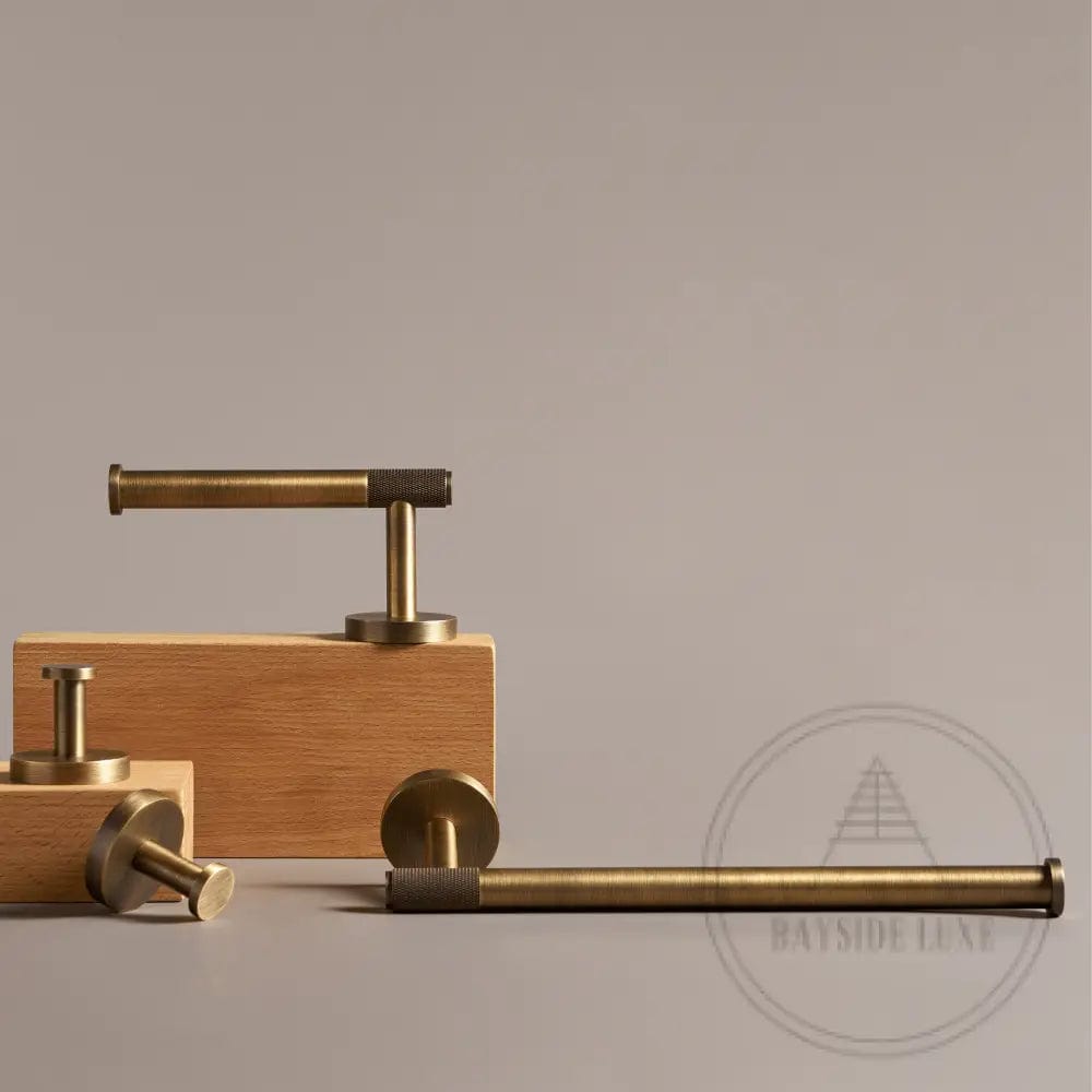 Bathroom Accessories Bayside Luxe - Knurled Solid Antique Brass Toilet Roll Holder - Mosman Range