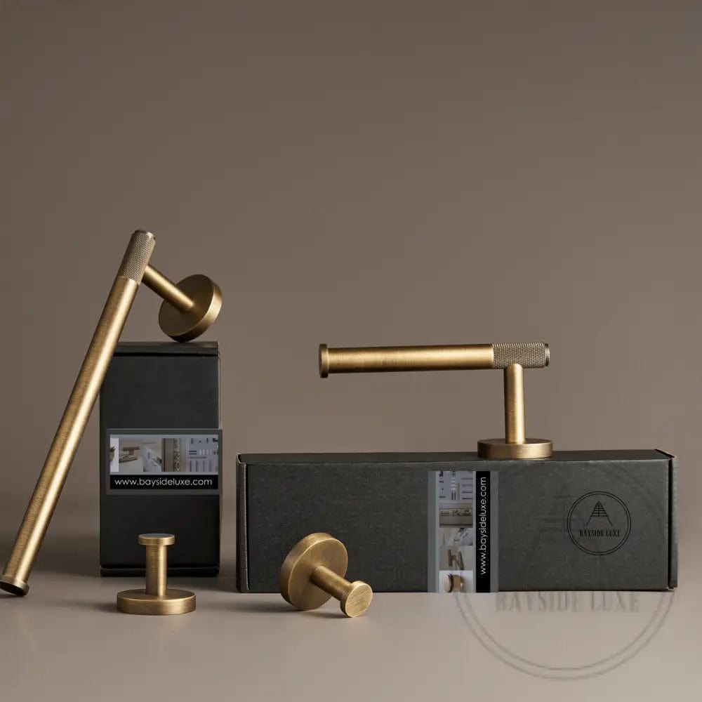 Bathroom Accessories Bayside Luxe - Knurled Solid Antique Brass Toilet Roll Holder - Mosman Range