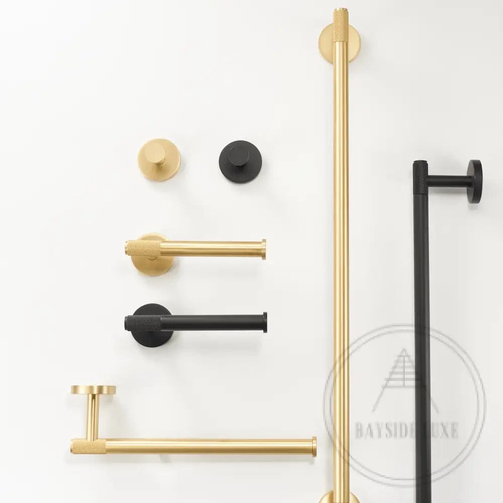 Bathroom Accessories Bayside Luxe - Knurled Solid Black Brass Toilet Roll Holder - Mosman Range