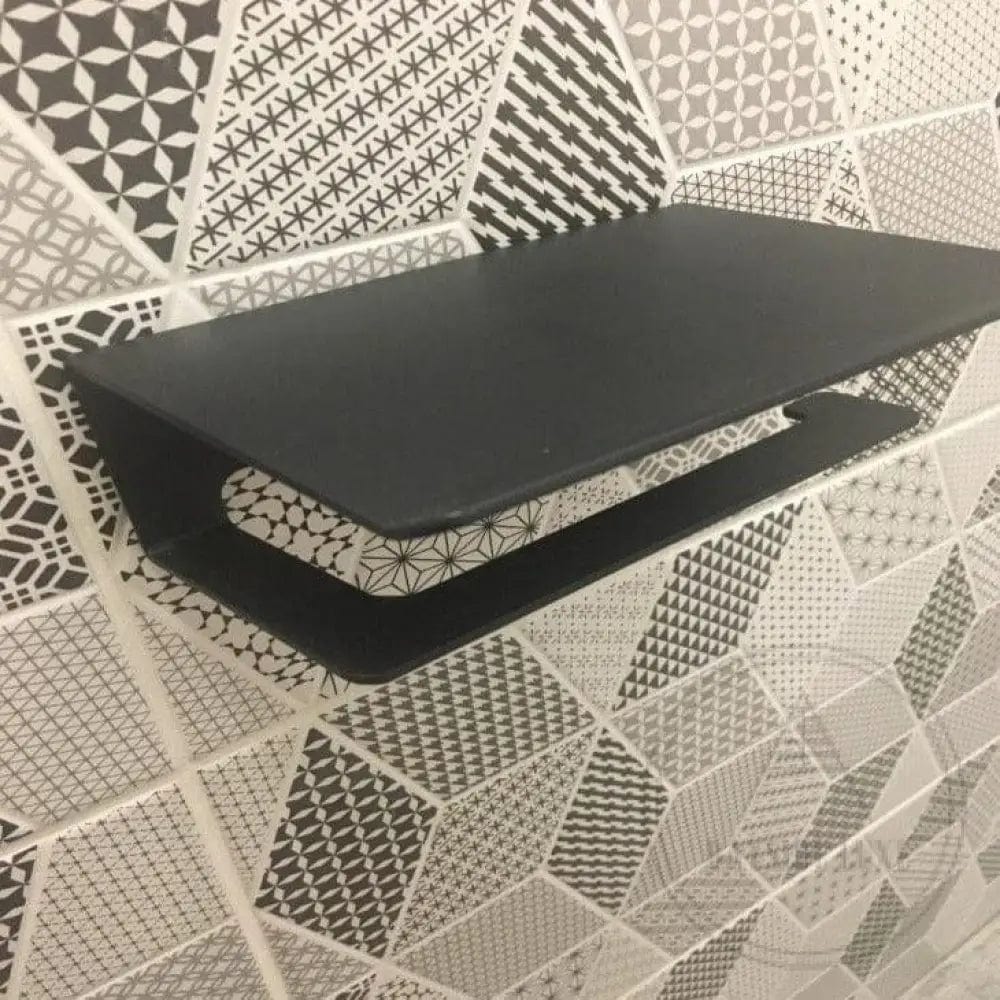 Bathroom Accessory Sets Luxe Abode - Toilet Roll Holder and Phone Shelf in One - Matt Black and Silver