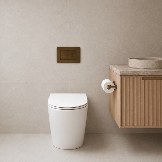 Bathroom Noosa Ceramic Toilet with Rectangle Antique Brass Flush Plate