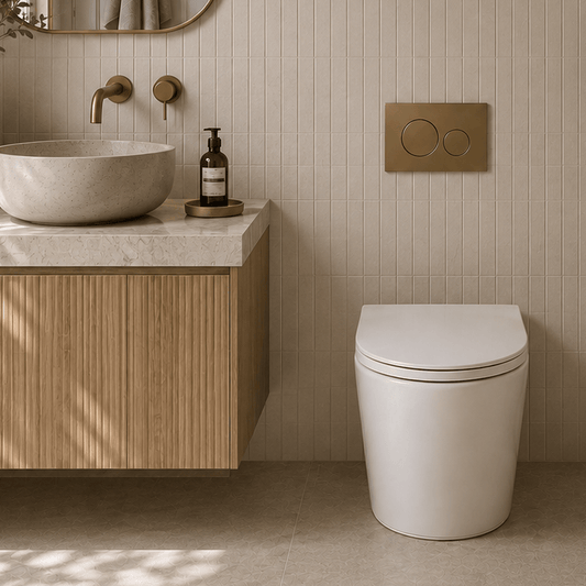 Bathroom Noosa Ceramic Toilet with Round Antique Brass Flush Plate
