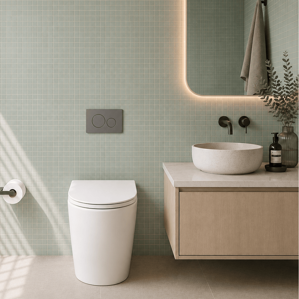 Bathroom Noosa Ceramic Toilet with Round Gunmetal Flush Plate