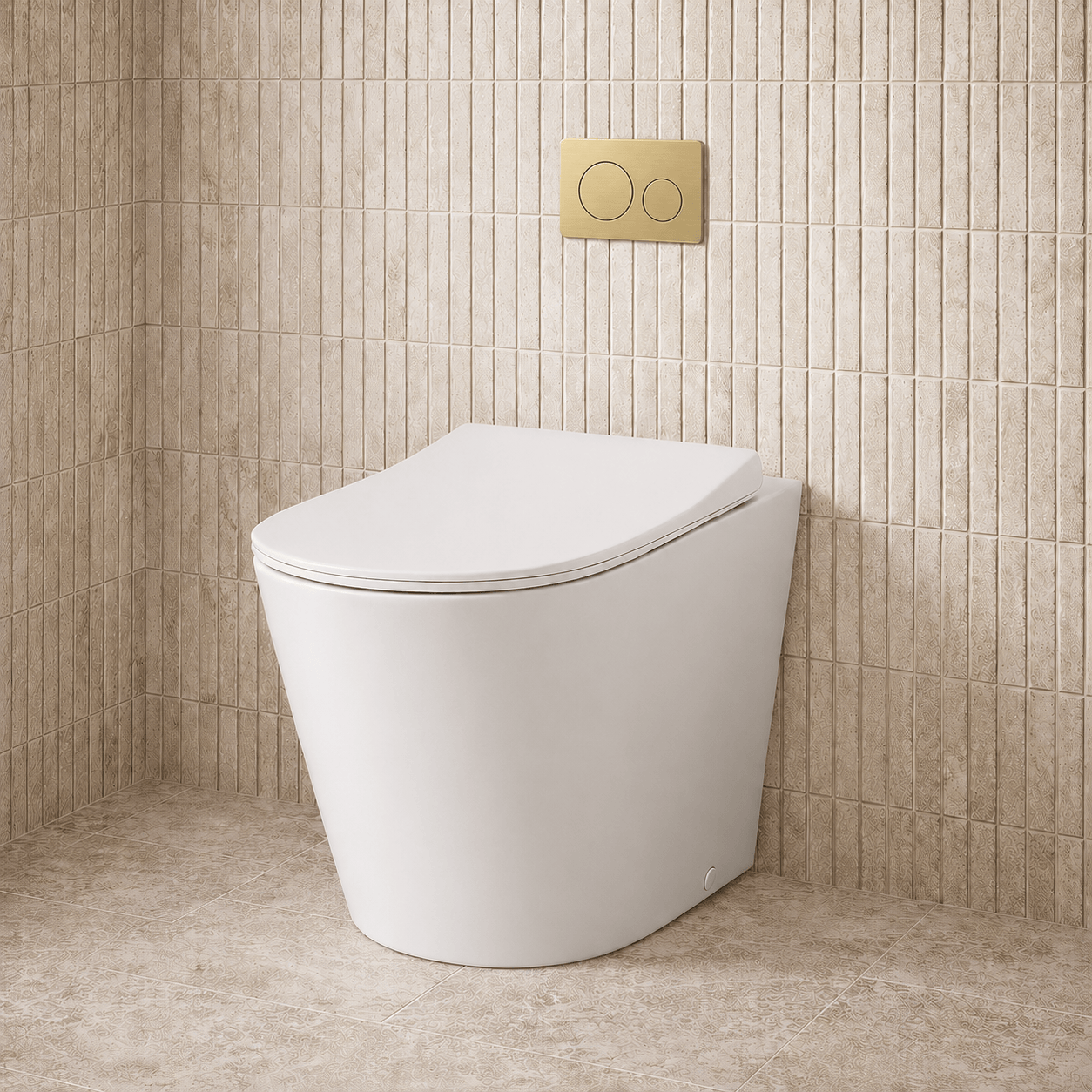 Bathroom Noosa Ceramic Toilet with Round Satin Brass Flush Plate