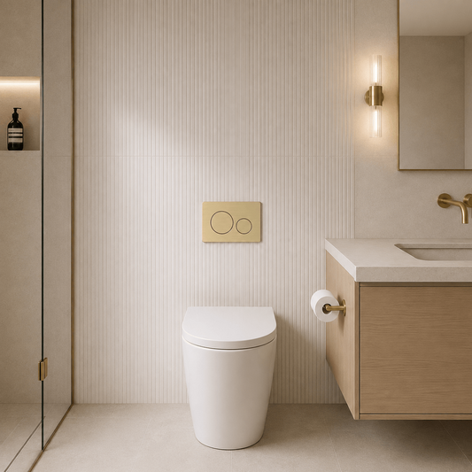 Bathroom Noosa Ceramic Toilet with Round Satin Brass Flush Plate