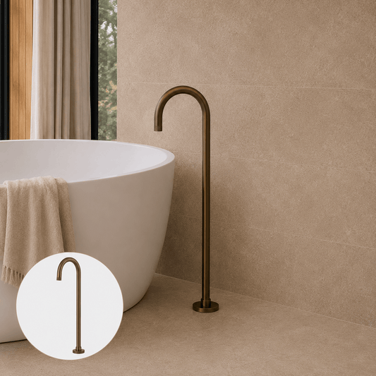 Bathroom Portsea Knurled Floor Mount Bath Tap - Antique Brass