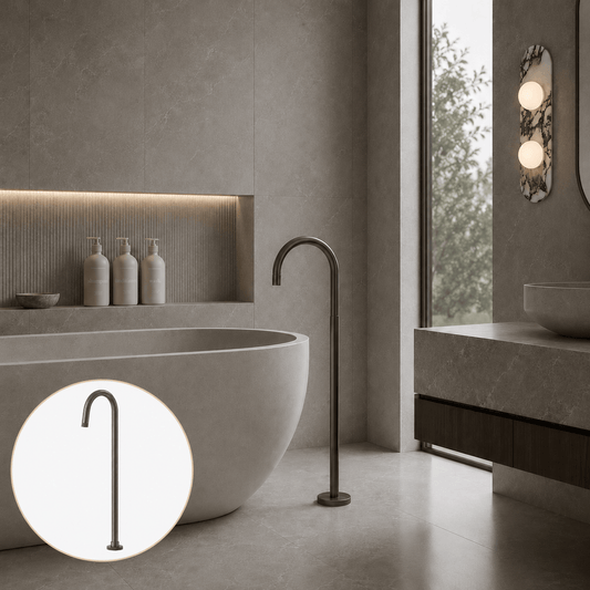 Bathroom Portsea Knurled Floor Mount Bath Tap - Gunmetal