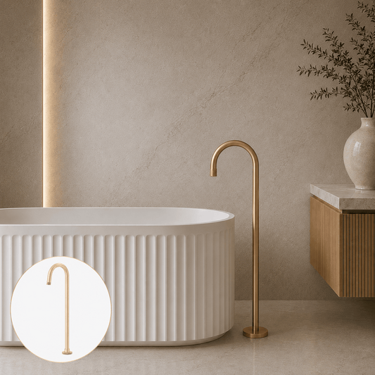 Bathroom Portsea Knurled Floor Mount Bath Tap - Satin Brass