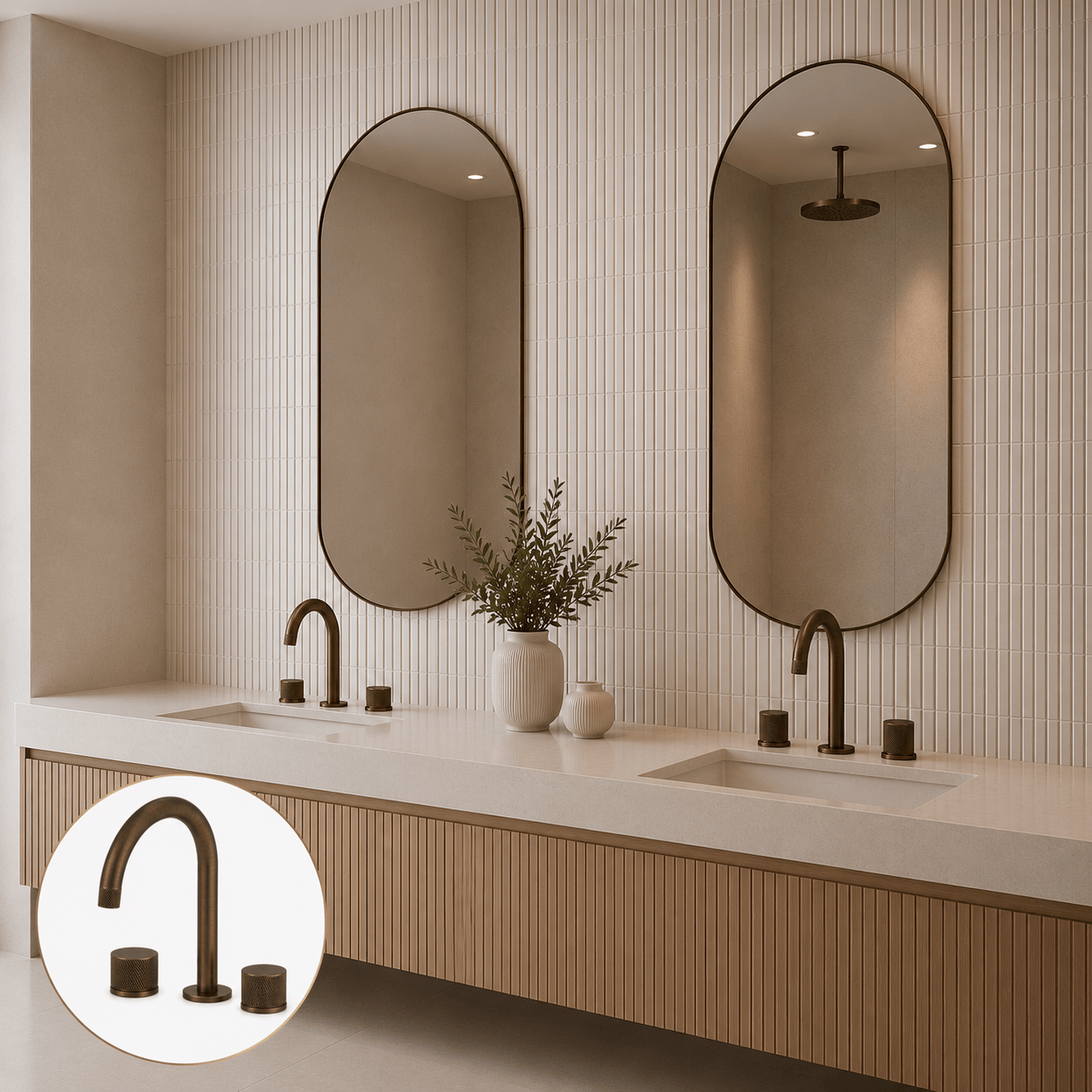 Bathroom Portsea Knurled Spout and Double Mixer - Antique Brass