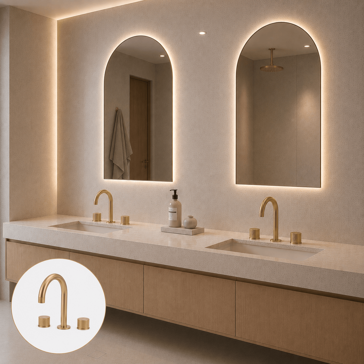 Bathroom Portsea Knurled Spout and Double Mixer - Satin Brass