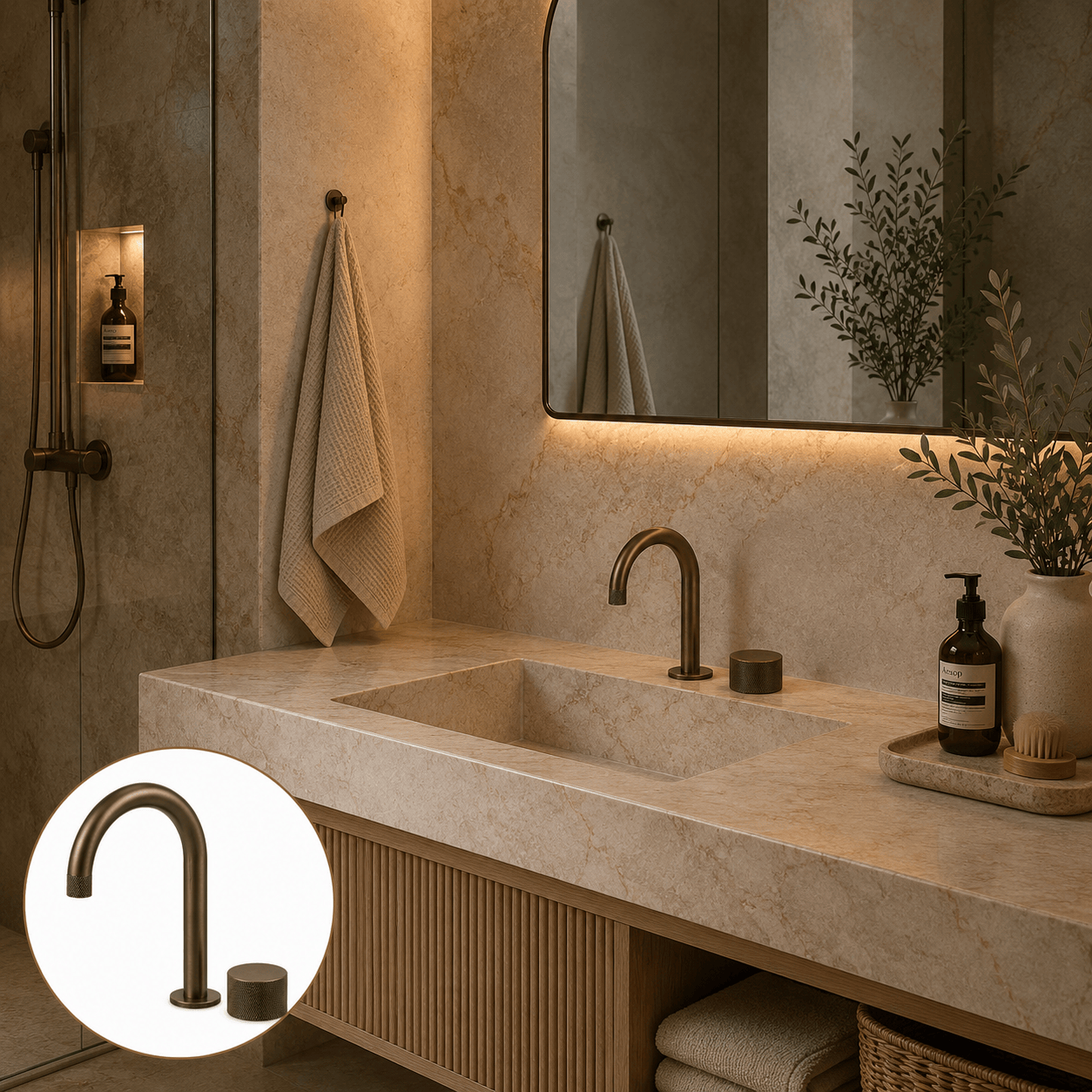 Bathroom Portsea Knurled Spout and Single Mixer - Antique Brass