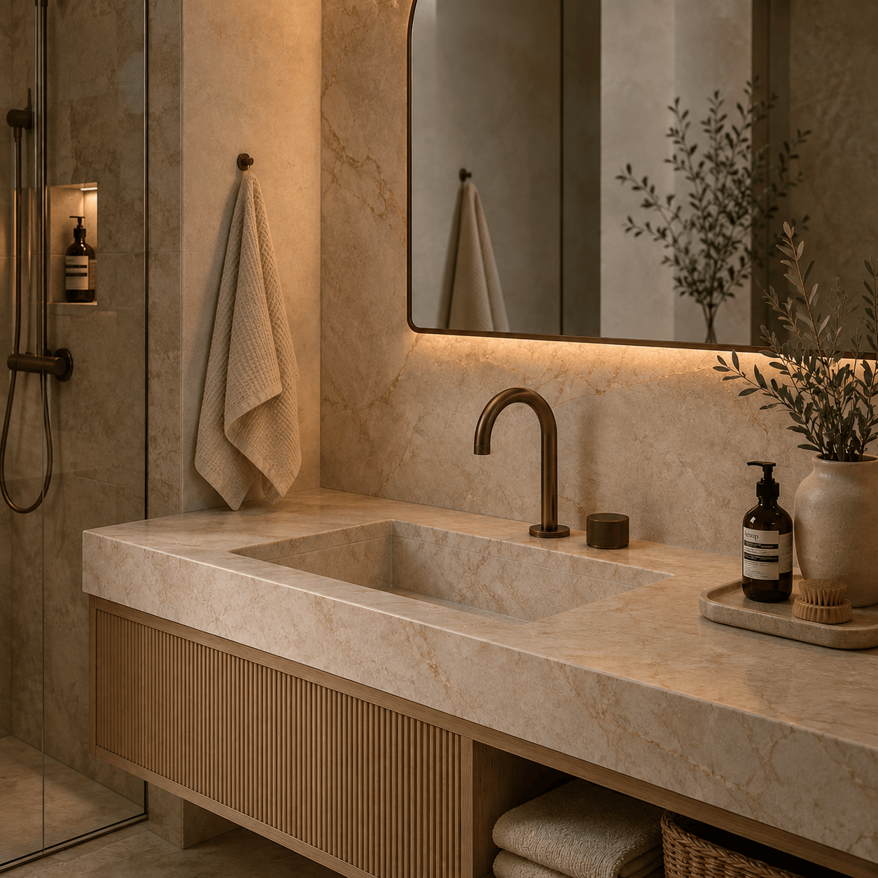 Bathroom Portsea Knurled Spout and Single Mixer - Antique Brass