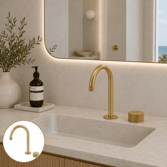Bathroom Portsea Knurled Spout and Single Mixer - Satin Brass
