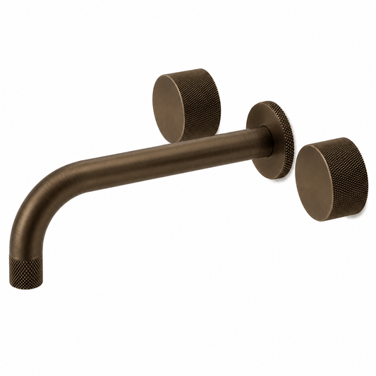 Bathroom Portsea Knurled Wall Mount Spout and Dual Mixer - Antique Brass