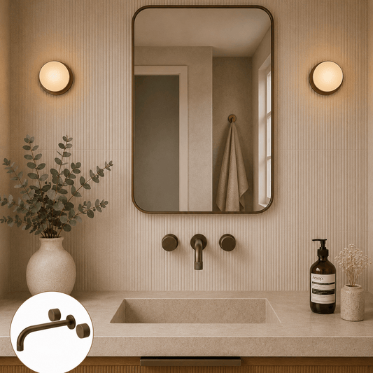 Bathroom Portsea Knurled Wall Mount Spout and Dual Mixer - Antique Brass