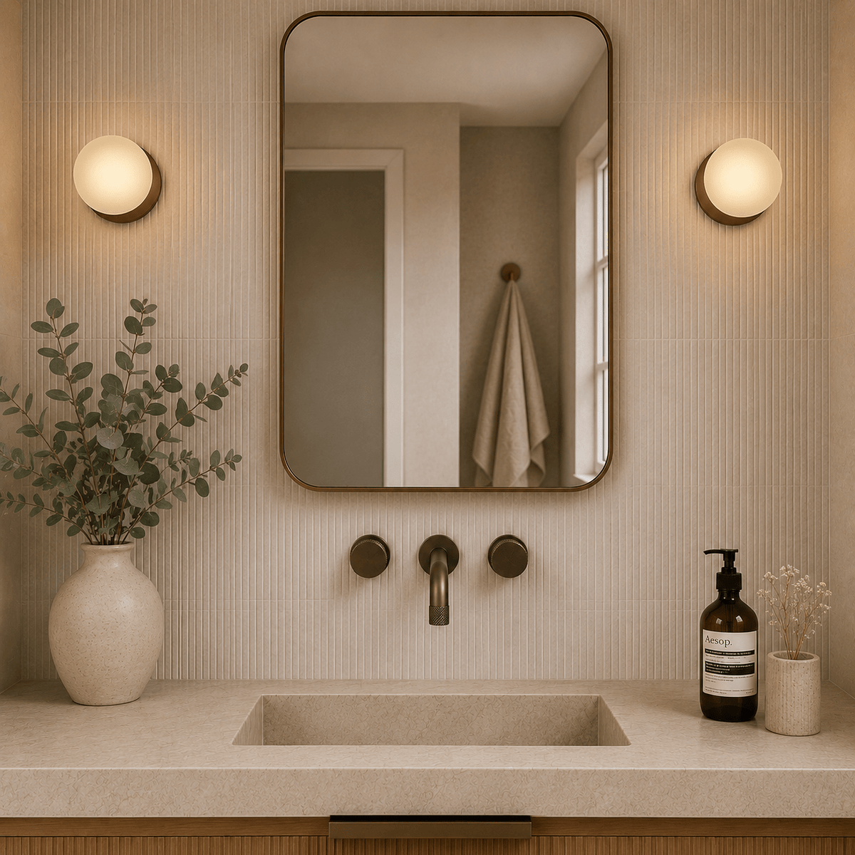 Bathroom Portsea Knurled Wall Mount Spout and Dual Mixer - Antique Brass