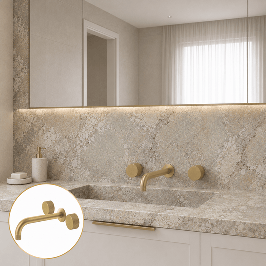 Bathroom Portsea Knurled Wall Mount Spout and Dual Mixer - Satin Brass