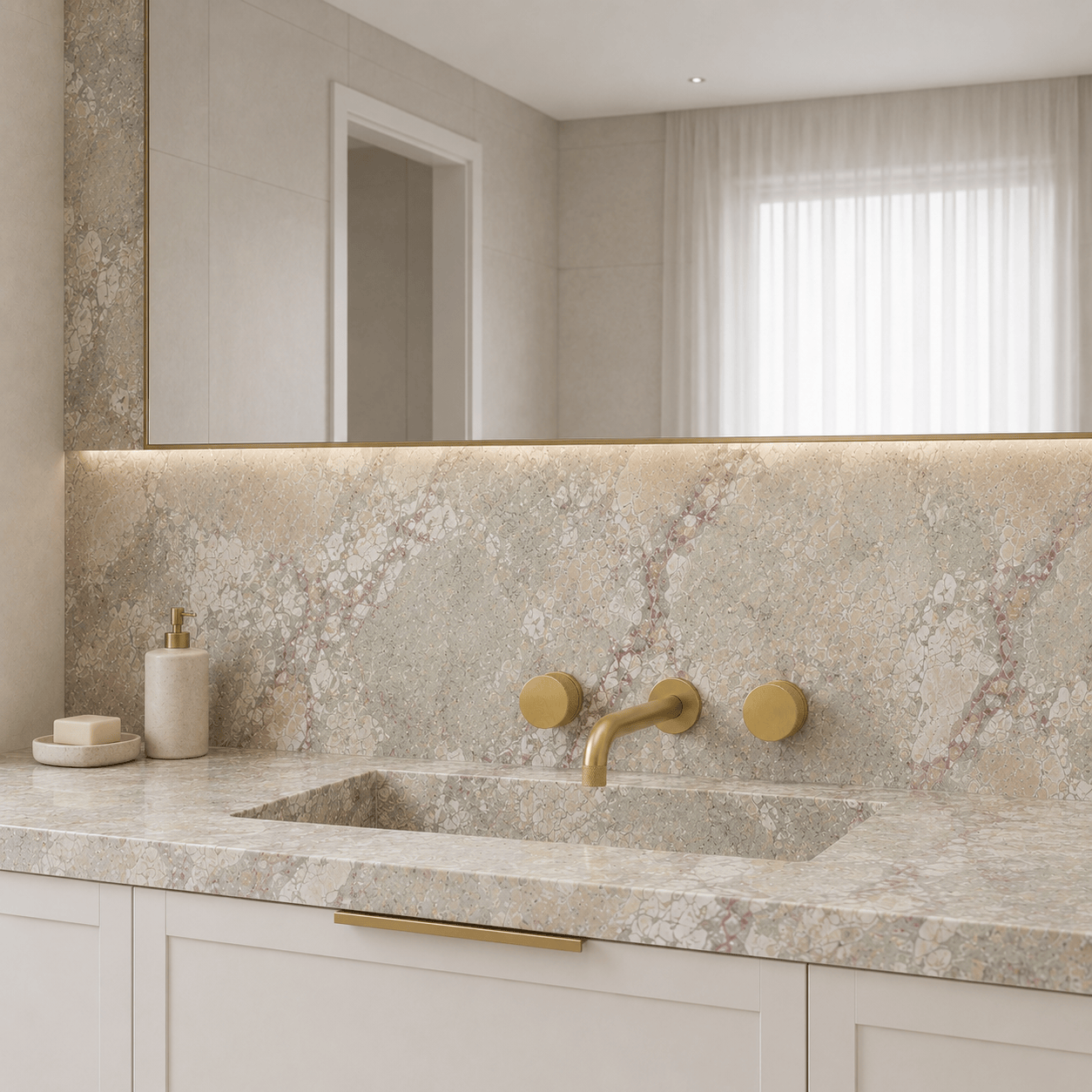 Bathroom Portsea Knurled Wall Mount Spout and Dual Mixer - Satin Brass