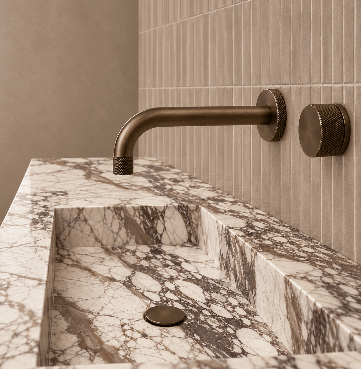 Bathroom Portsea Knurled Wall Mount Spout and Single Mixer - Antique Brass