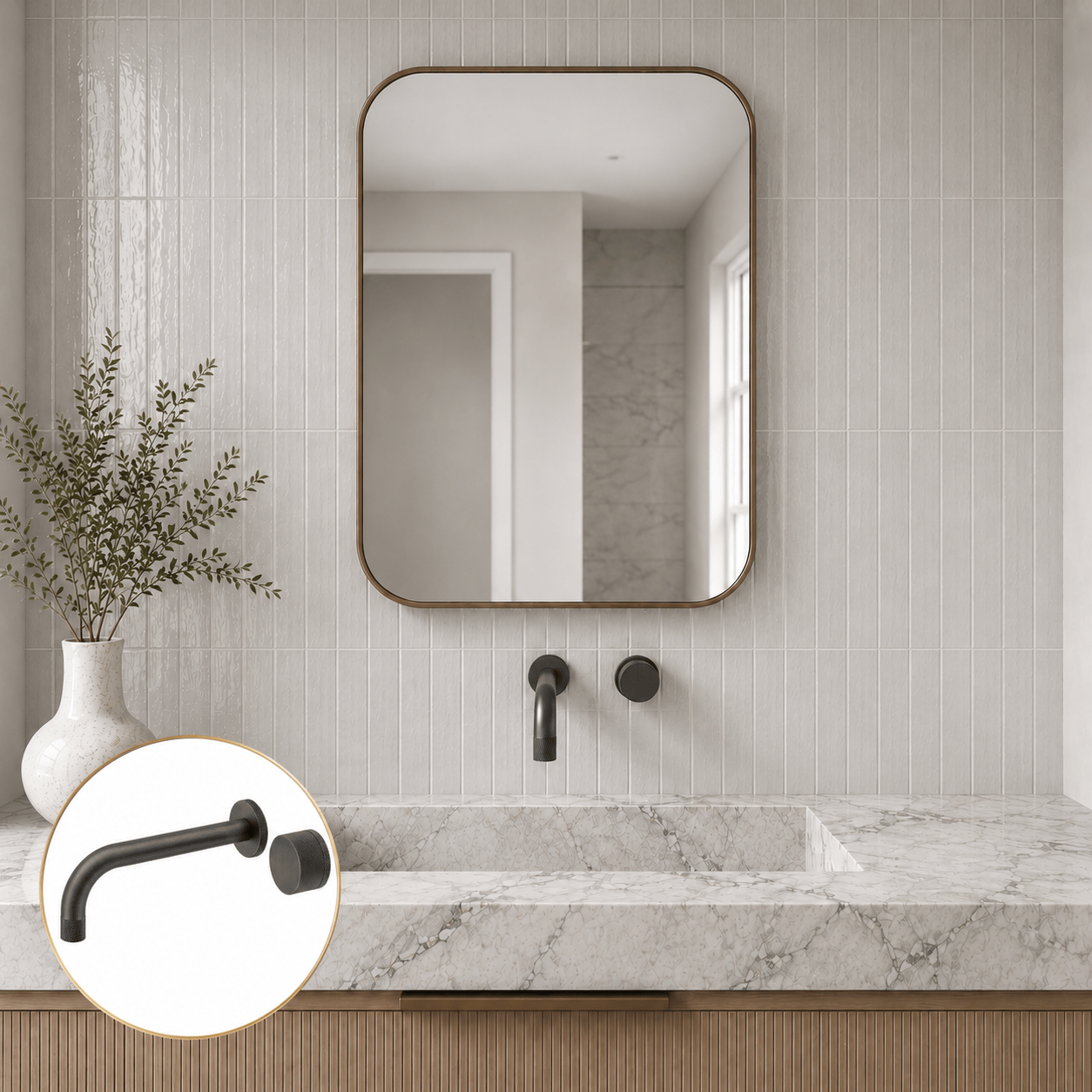 Bathroom Portsea Knurled Wall Mount Spout and Single Mixer - Gunmetal