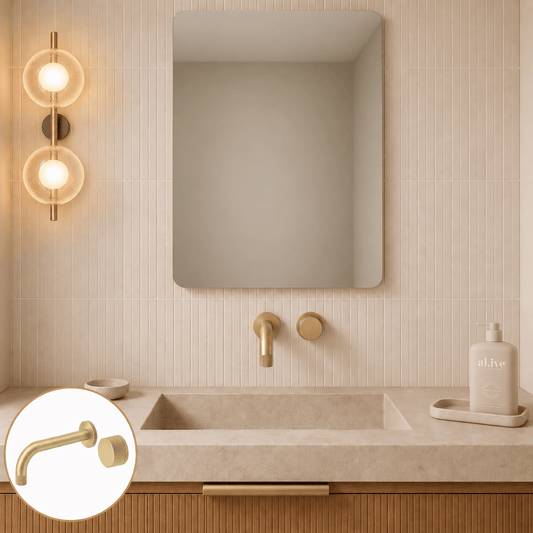 Bathroom Portsea Knurled Wall Mount Spout and Single Mixer - Satin Brass