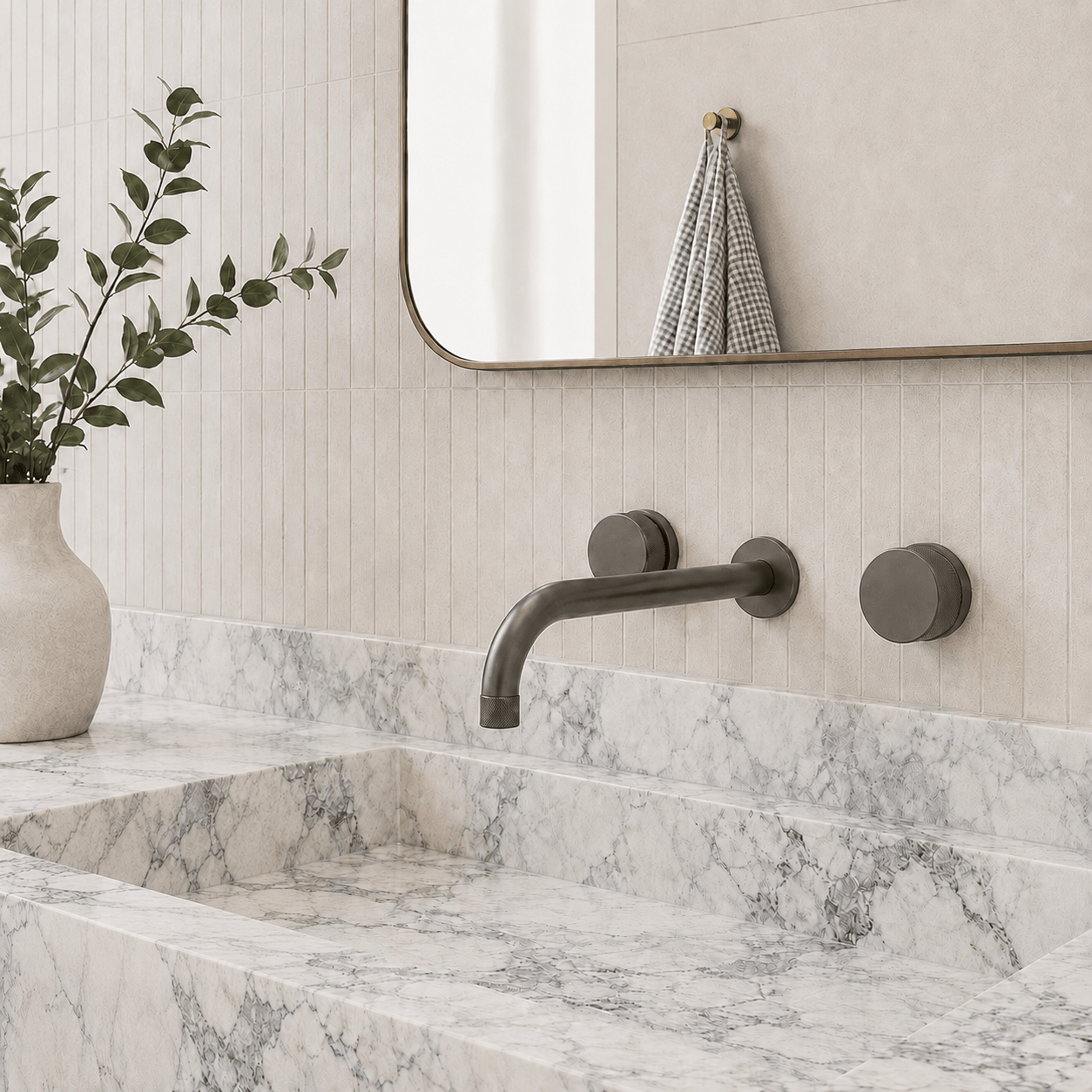 Bathroom Portsea Wall Knurled Wall Mount Spout and Dual Mixer - Gunmetal