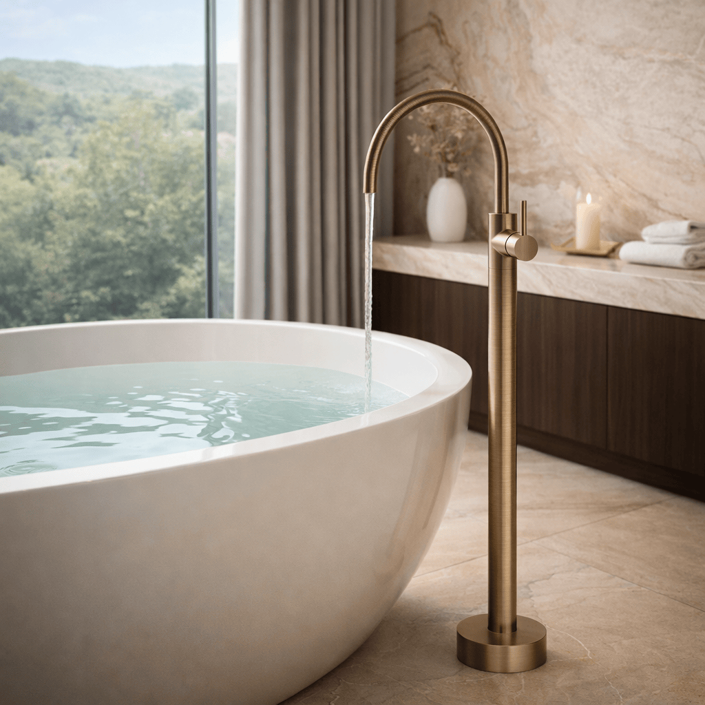 Bathroom Vaucluse Floor Mount Bath Tap Antique Brass