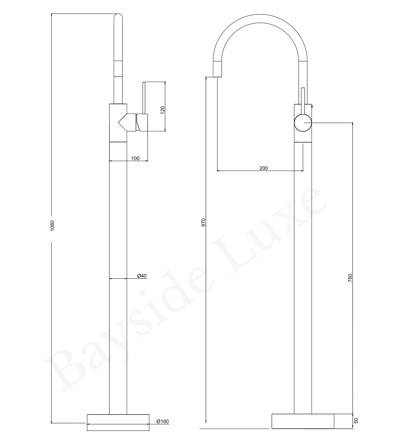Bathroom Vaucluse Floor Mount Bath Tap Antique Brass