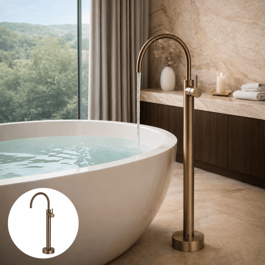 Bathroom Vaucluse Floor Mount Bath Tap - Antique Brass